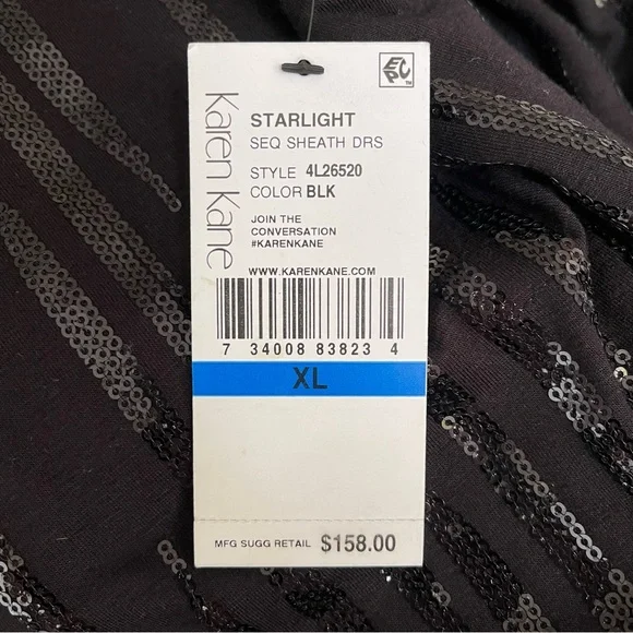 NWT Karen Kane Starlight Black Sequins Sheath Dress Long Sleeve XL - Picture 9 of 16